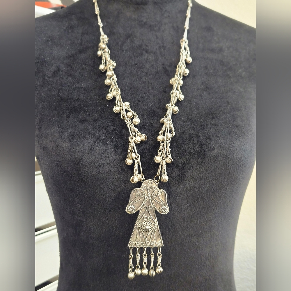 Vintage Artisan HandcraftedSilver Tone Tribal Ethnic Necklace